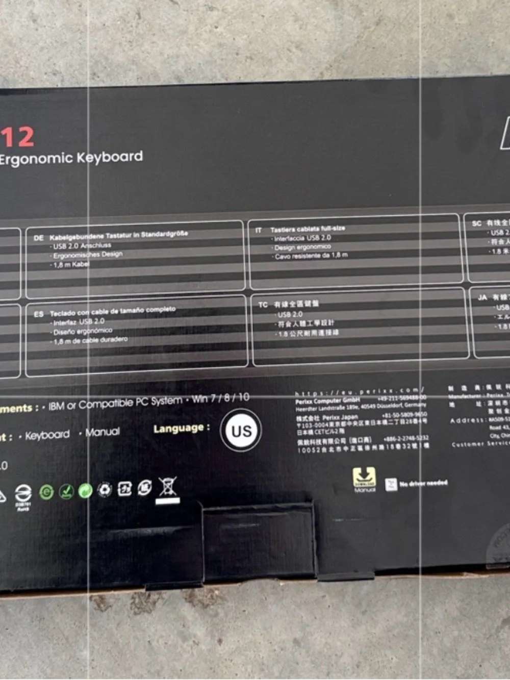 PERIBOARD-512 Wired Ergonomic Keyboard - Black